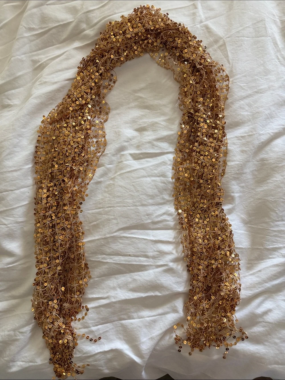 Gold Sequin Crochet Scarf - Women's Accessory